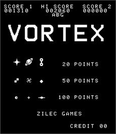 Title screen of Vortex on the Arcade.