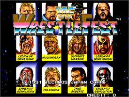 Title screen of WWF WrestleFest on the Arcade.