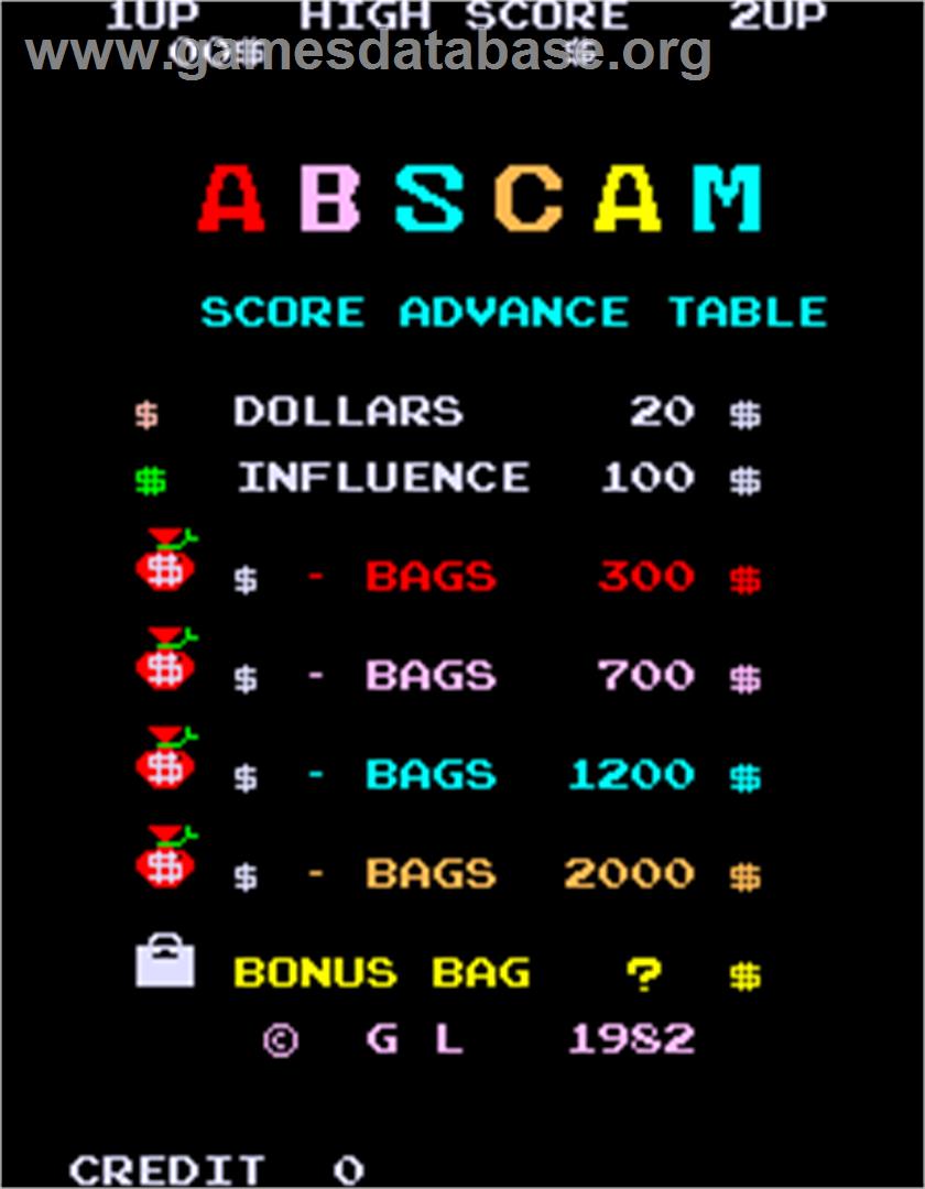 Abscam - Arcade - Artwork - Title Screen