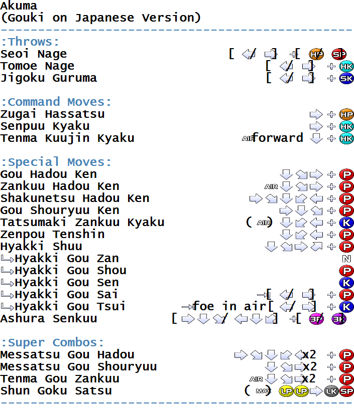 Street Fighter Alpha 2 - Akuma Move List 