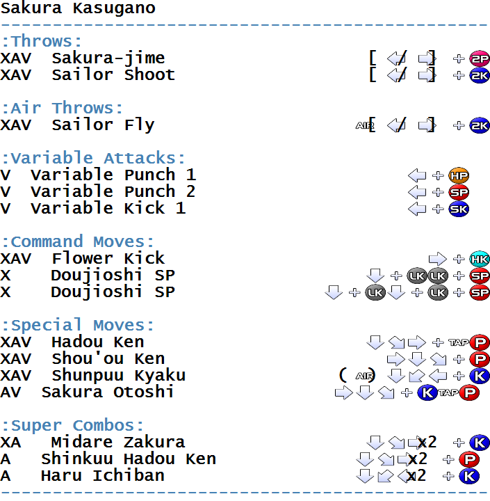 List of moves in Street Fighter Alpha 3 A-G