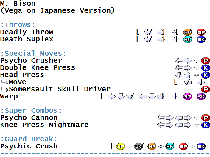 Street Fighter EX Plus - Arcade - Commands/Moves 