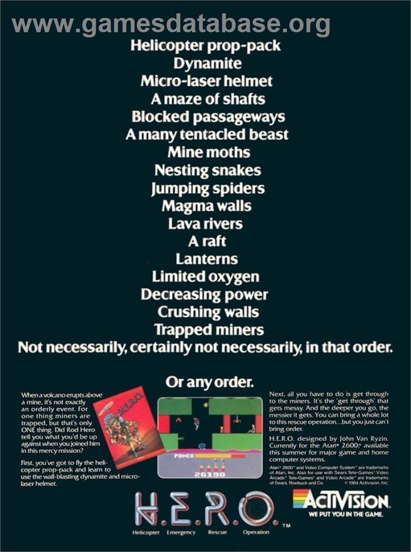 H.e.r.o. - Atari 8-bit - Artwork - Advert