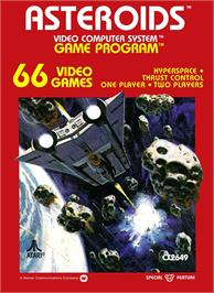 Box cover for Asteroids on the Atari 2600.