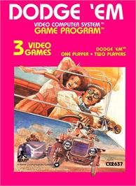 Box cover for Dodge 'em on the Atari 2600.