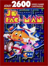 Box cover for Jr. Pac-man on the Atari 2600.