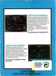 Box back cover for 2 Pak Special - Dungeon Master - Creature Strike on the Atari 2600.