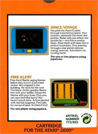 Box back cover for 2 Pak Special - Space Voyage - Fire Alert on the Atari 2600.