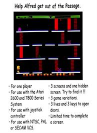 Box back cover for Alfred Challenge on the Atari 2600.