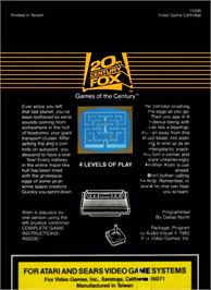 Box back cover for Alien on the Atari 2600.