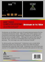 Box back cover for Androman On The Moon on the Atari 2600.