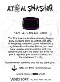 Box back cover for Atom Smasher on the Atari 2600.