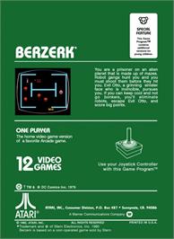 Box back cover for Berzerk on the Atari 2600.