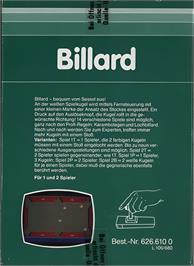 Box back cover for Billard on the Atari 2600.