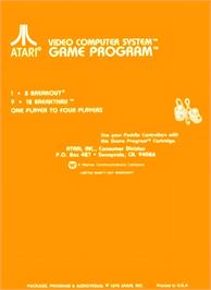 Box back cover for Breakout on the Atari 2600.