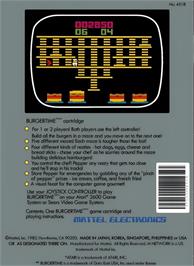Box back cover for Burgertime on the Atari 2600.