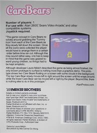 Box back cover for Care Bears on the Atari 2600.