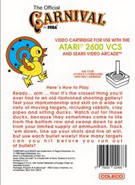 Box back cover for Carnival on the Atari 2600.