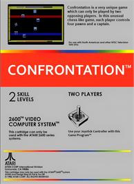 Box back cover for Confrontation on the Atari 2600.