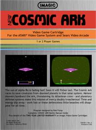 Box back cover for Cosmic Ark on the Atari 2600.