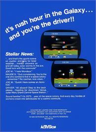 Box back cover for Cosmic Commuter on the Atari 2600.