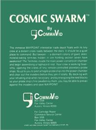 Box back cover for Cosmic Swarm on the Atari 2600.