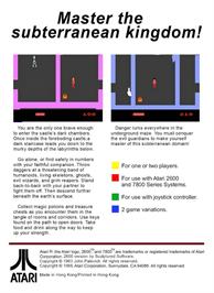 Box back cover for Dark Chambers on the Atari 2600.
