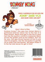 Box back cover for Donkey Kong on the Atari 2600.