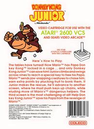 Box back cover for Donkey Kong Junior on the Atari 2600.