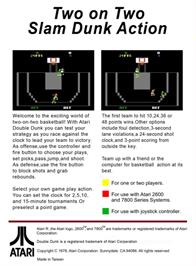 Box back cover for Double Dunk on the Atari 2600.