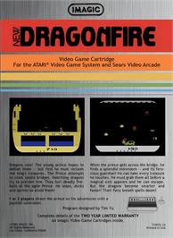 Box back cover for Dragonfire on the Atari 2600.