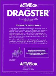 Box back cover for Dragster on the Atari 2600.