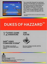 Box back cover for Dukes Of Hazzard on the Atari 2600.