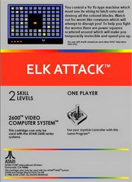 Box back cover for Elk Attack on the Atari 2600.