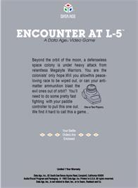 Box back cover for Encounter at L5 on the Atari 2600.