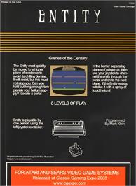 Box back cover for Entity, The on the Atari 2600.
