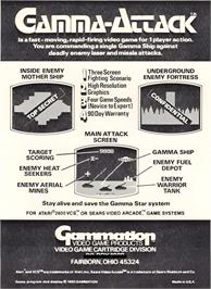 Box back cover for Gamma-attack on the Atari 2600.
