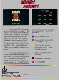 Box back cover for Holey Moley on the Atari 2600.