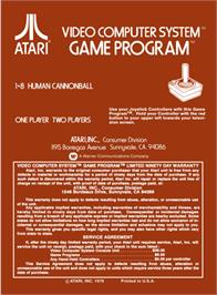 Box back cover for Human Cannonball on the Atari 2600.