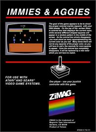 Box back cover for Immies And Aggies on the Atari 2600.