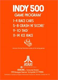 Box back cover for Indy 500 on the Atari 2600.