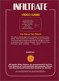 Box back cover for Infiltrate on the Atari 2600.