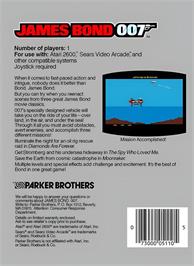 Box back cover for James Bond 007 on the Atari 2600.
