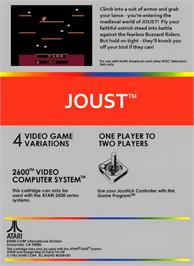 Box back cover for Joust on the Atari 2600.