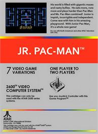 Box back cover for Jr. Pac-man on the Atari 2600.