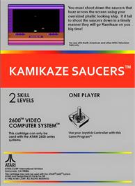 Box back cover for Kamikaze Saucers on the Atari 2600.