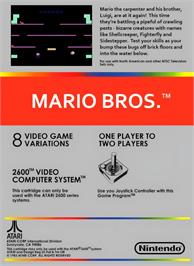 Box back cover for Mario Bros. on the Atari 2600.
