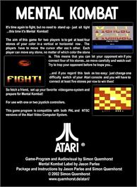 Box back cover for Mental Kombat on the Atari 2600.
