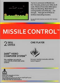 Box back cover for Missile Control on the Atari 2600.