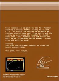 Box back cover for Mr. Postman on the Atari 2600.